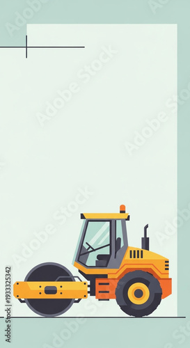 Road Roller Compact Machine on Pastel Background for Construction Blogs, Industrial Websites, Machinery Articles, Engineering Projects, and Equipment Marketing