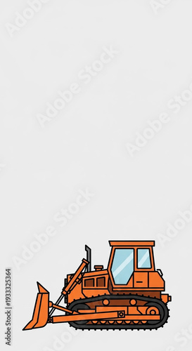 Orange Bulldozer in Side View Against Neutral Background for Construction Blogs, Heavy Equipment Websites, Industrial Education, and Infrastructure Awareness