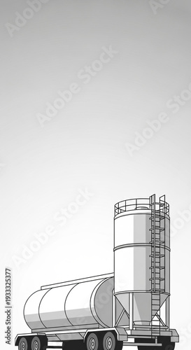 Minimalistic Design of a Mobile Cement Silo in Vertical Orientation for Construction Blogs, Industrial Websites, Architecture Concepts, and Infrastructure Awareness