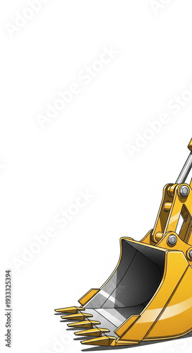 Glossy Excavator Bucket on White Background for Construction Blogs, Equipment Websites, Industrial Design, Heavy Machinery Articles, and Machinery Awareness Content