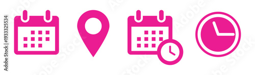 Time and location icons set flat design vector illustration