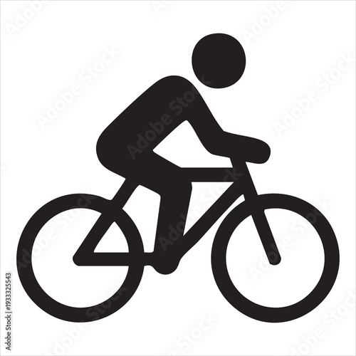 Person riding bicycle icon in solid black silhouette Adobe Illustrator Artwork