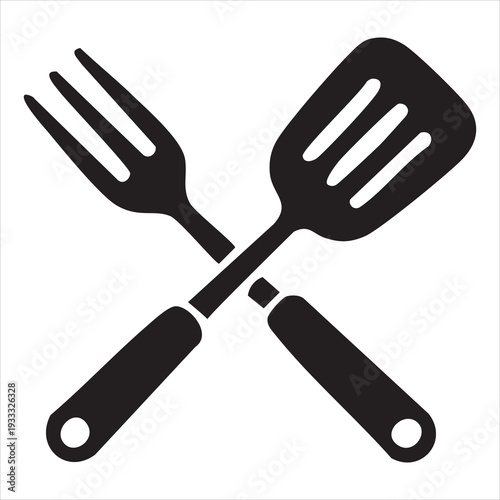 Set of barbecue icons, simple black and white vector illustration of grilling tools isolated on white background Adobe Illustrator Artwork