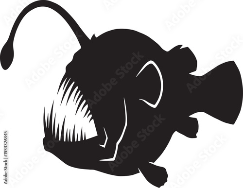 Deep-Sea Anglerfish Silhouettes Isolated with Prominent Lure and Sharp Teeth