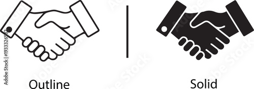Contrasting handshake icons in outline and solid styles