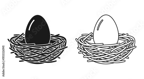 Black and white eggs in nests Vector