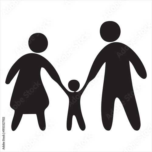 A warm family happily walks hand in hand isolated on a white background. Vector illustration flat design style Adobe Illustrator Artwork