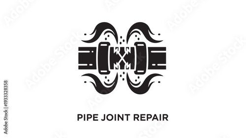 A black and white icon depicting pipe joint repair, a symbol for plumbing and maintenance services, representing fixing and sealing pipe leaks.