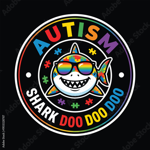 Autism Shark Doo Doo Doo Funny Autism Awareness Puzzle Vector Badge