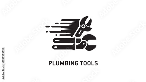 A black and white icon of plumbing tools, featuring a wrench and pliers, on a clean white background, conveying professionalism and expertise in plumbing services.