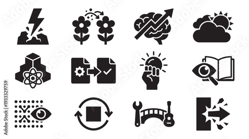 Creative Thinking and Innovation Process Icon Set for Business Strategy, Productivity, and Knowledge Management App Design