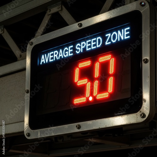 Digital Display Showing Speed Limit of Fifty Within an Average Speed Zone, Modern Tech
