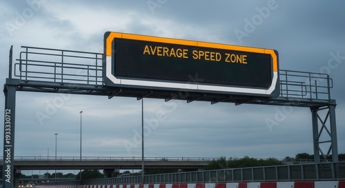 Digital Road Sign Signaling Average Speed Restrictions, Driving Safety and Traffic Alert