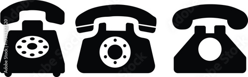 Collection of vintage retro telephone silhouettes and landline phone icons for communication and technology vector illustration