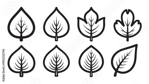 Set of Leaf Icons Different Shapes Outline Style Nature Elements