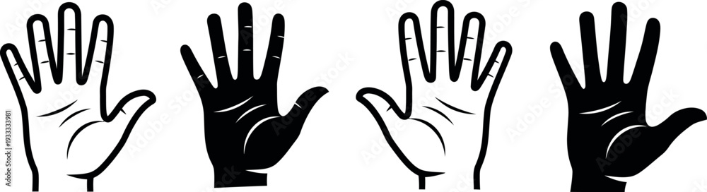 Fototapeta premium Four hands with different skin tones and palm orientations