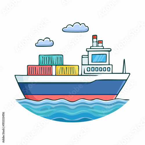 Cargo Ship with Containers - Ocean Freight Logistics Illustration, Maritime Transport Vector
