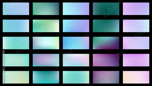 Swatch iridescent gradient vector background with holographic shimmer and smooth color transition. Modern abstract design for branding, web banners and digital projects.