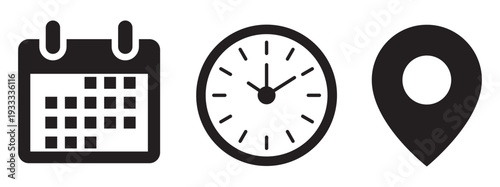 Calendar clock and location pin time management vector illustration flat design