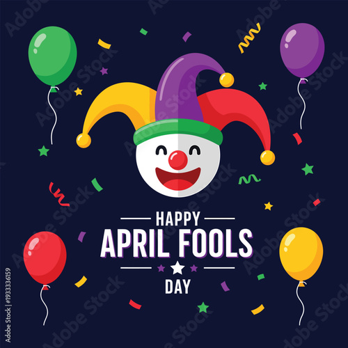 Happy april fool's day prankster celebrations and jester jokes