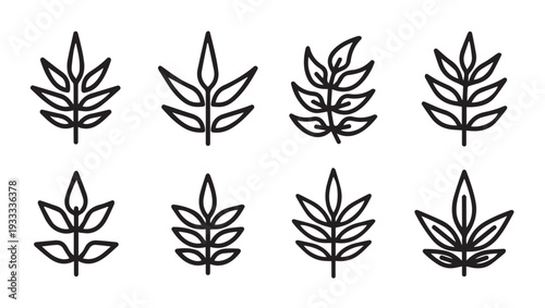 Collection of stylized leaf icons simple line art botanical elements nature motifs graphic design