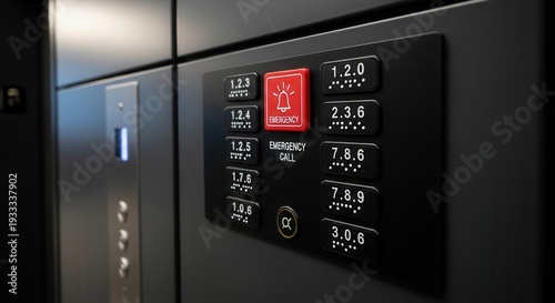 Elevator Control Panel with Braille, Emergency Button, and Modern Design in Focus