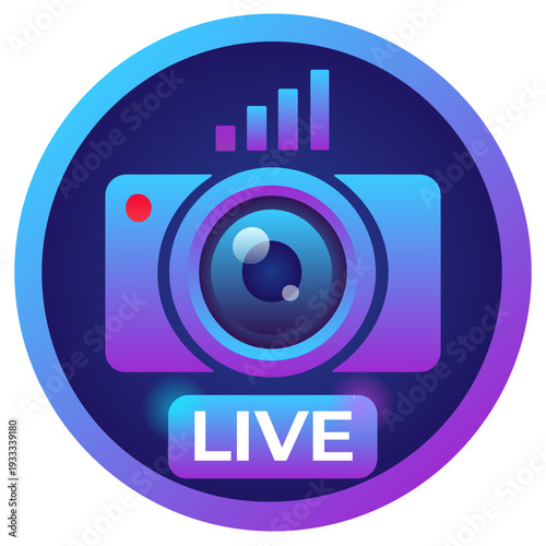 Live streaming camera icon in vibrant blue and purple colors  