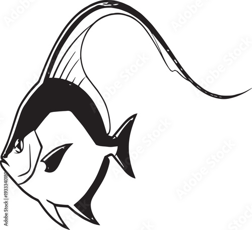 Tropical Angelfish Silhouettes Isolated on White Background LOW COMPETITION Exotic Fish Graphic