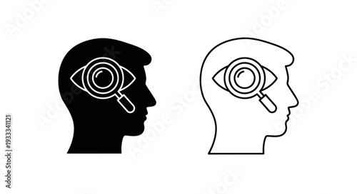 Magnifying glass in eye of two heads Vector