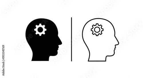 Gear cog human heads thinking mind Vector