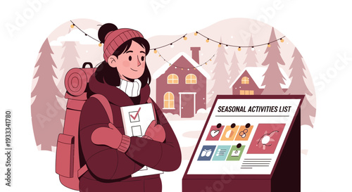 Young woman with checklist and seasonal activities list.