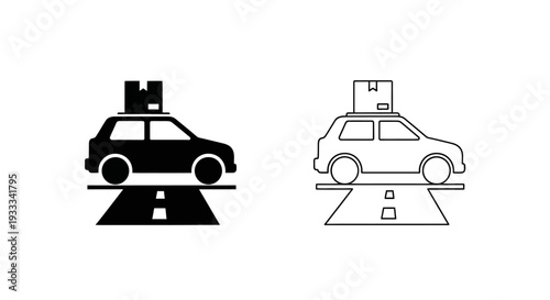 Car with box on roof on railroad track Vector