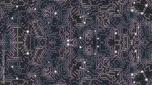 Complex Circuit Board Patterns with White Lights.