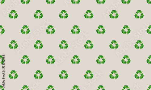 Seamless vector pattern with repeating green recycling symbols on neutral background representing sustainability eco friendly lifestyle waste reduction and environmental conservation