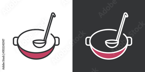 シンプルな中華鍋ラインアイコン