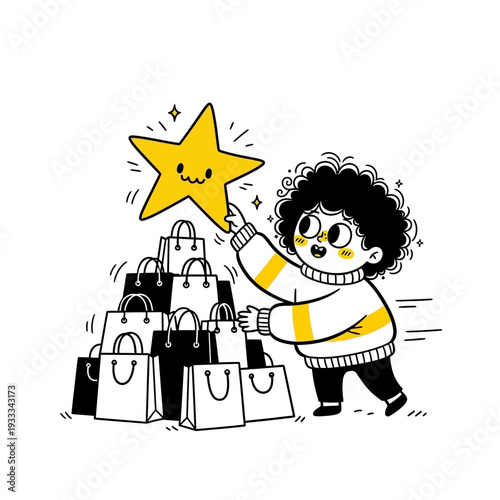 Cartoon Girl Holding Yellow Star Illustration.