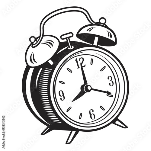 Classic vintage alarm clock with numbered dial and traditional twin bells showing eight fifteen for antique style morning wake up and timing needs