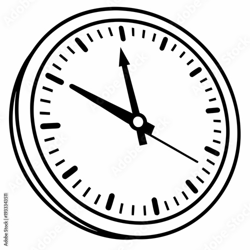 Simple black and white line drawing of analog clock face with hands pointing to 10:05, clean outline design