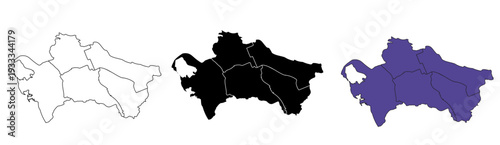 A set of vector maps of Turkmenistan with prefecture boundaries in three styles