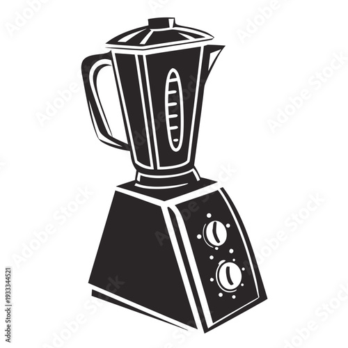 Stylized black and white blender icon with control knobs representing modern kitchen equipment and food preparation tools for web and print media