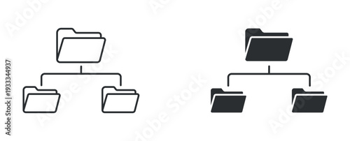 Folder Structure Icon Set, File Organization Hierarchy Line and Solid Vector Illustration