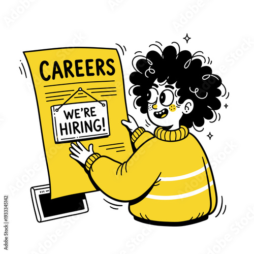 Woman Holding Careers Hiring Sign Poster.