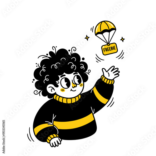 Cartoon Character with Parachute and Freeze Tag.
