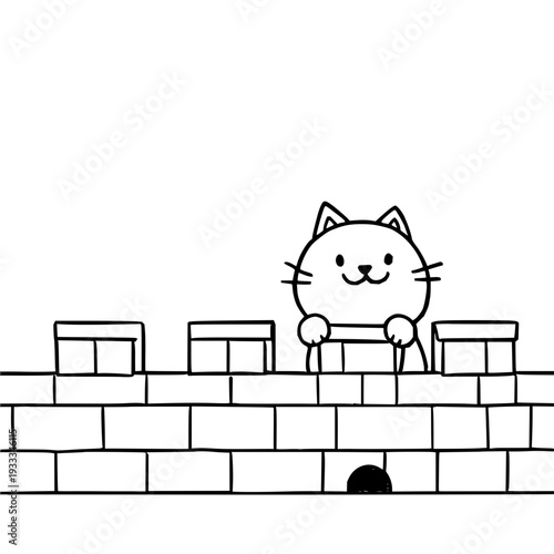 Smiling Cat Peeking Over Brick Wall