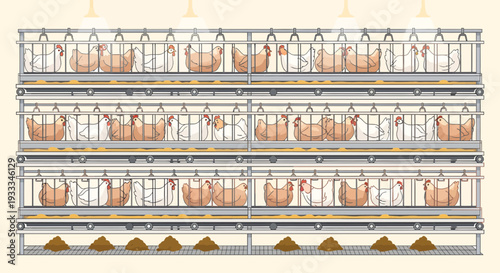 Vintage Illustration of a MultiTiered Aviary or Bird Cages.
