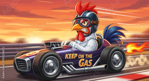 Angry Rooster Racing Car with Flames.