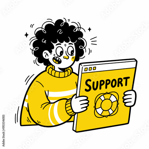 Illustration of person holding support web page.