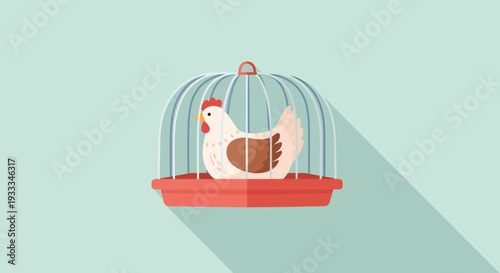 Chicken inside a bird cage flat design illustration.