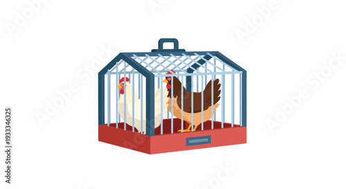 Chicken inside a cage illustration.