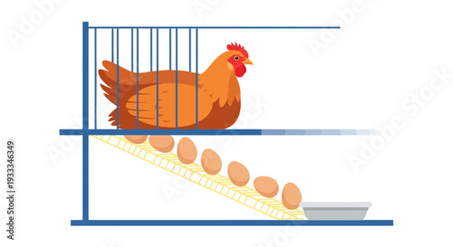 Chicken Laying Eggs in Modern Cage System.